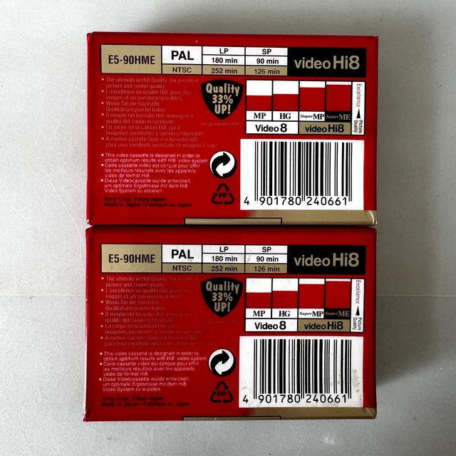 2X SONY SUPER ME 90 Min. Video Hi8 Camcorder Cassette Tape PAL Metal