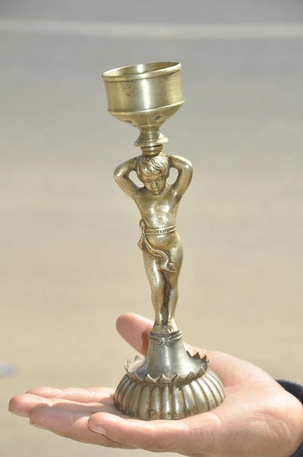 Old Brass Handcrafted Unique Victorian Figurine Candle Stand