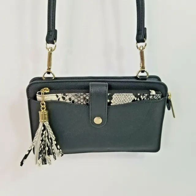 Black Croco Crossbody Wallet Handbag Travel Purse Tassel Faux Leather