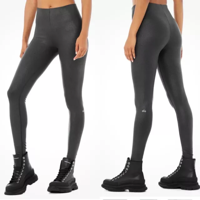 Alo Yoga Faux Leather Airbrush High Waist Leggings BLACK Size M