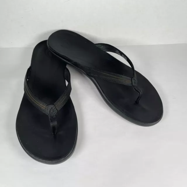 Olukai Aukai Womens Sandals Size 10 EU40 Black Leather Thong Slide Walking Shoes