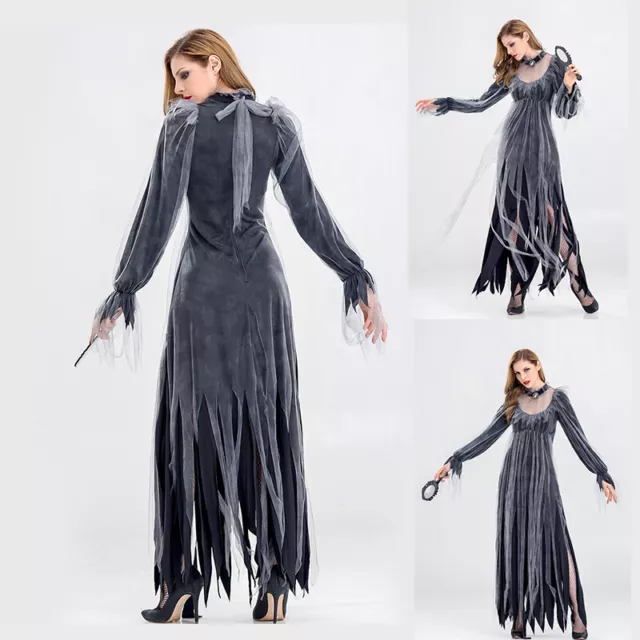 Halloween Karneval Kleid Damen Vampir Horror Cosplay Kostüm Geist Braut Party DE