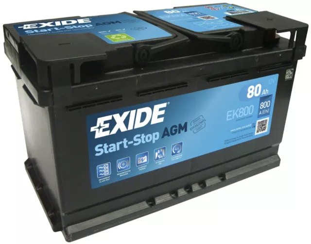 Batteria Per Auto Exide 80 Ah Ampere 12V 800 A En Start & Stop Agm Nuova Ek800