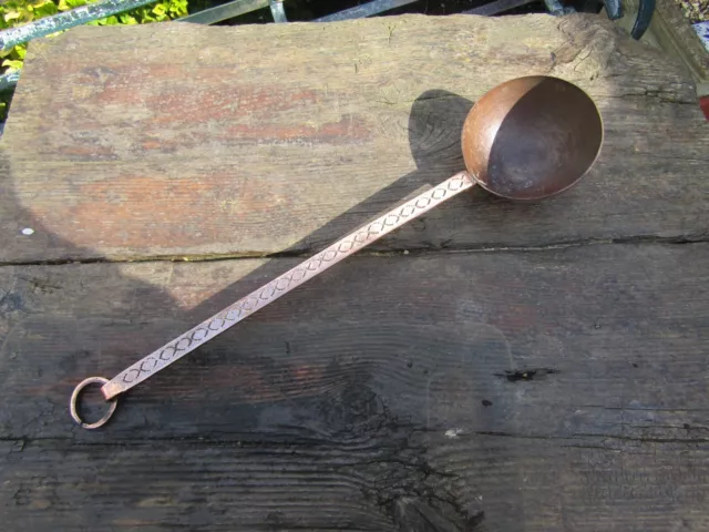 Antique Georgian Era Copper Hand Beaten Ladle Soup Broth Spoon 19" Length