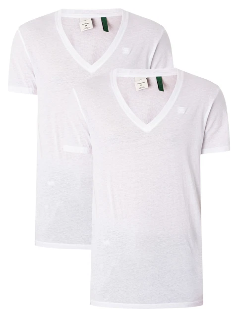 G-Star RAW Uomo T-shirt con logo scollo a V in confezione da 2, bianca