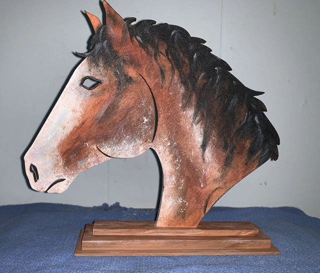 New Custom Painted Wood Horse Head Bay With Blaze 7 1/2” x 7” x 1 1/2”