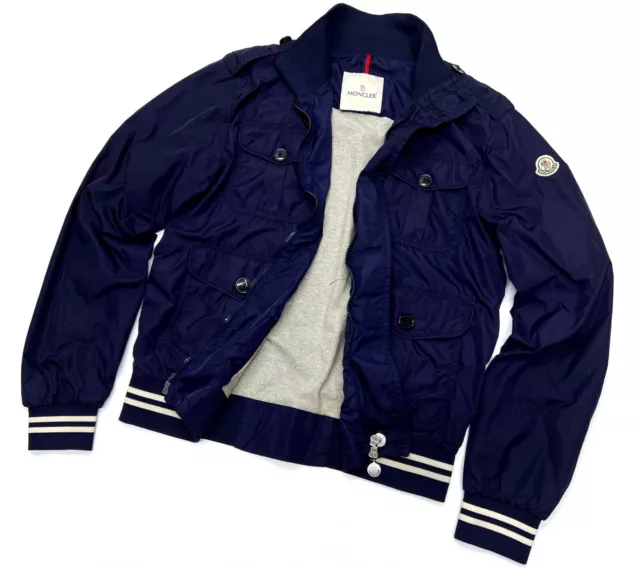 Luxury Men's MONCLER Delonix Giubbotto Blue Windbreaker Bomber Jacket - 3 M/L