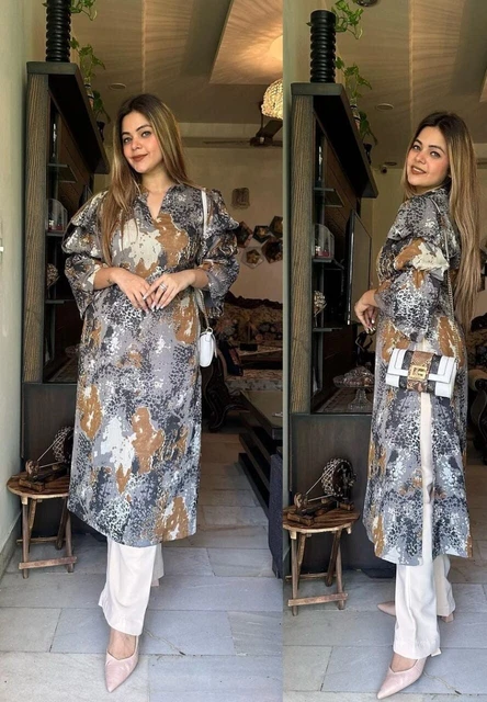 Fully Readymade Rayon Printed Straight Kurti & Palazzo Women Salwar Kameez Dress