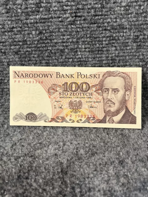 POLISH 100 ZLOTYCH Zloty Narodowy Bank Polski banknote 1988