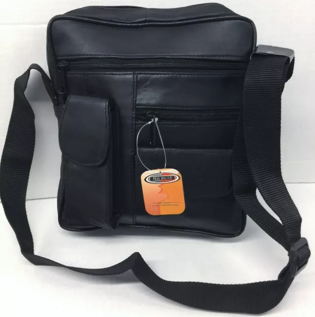 New men Genuine Leather Cross body Travel Bag Organizer Satchel Messenger Black