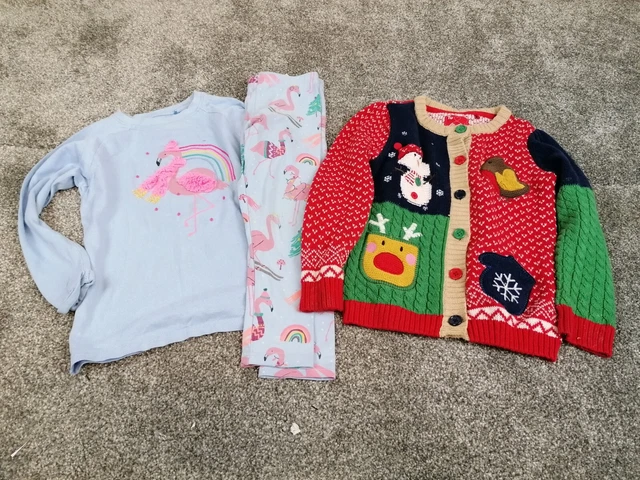 Girls Christmas Theme Clothes Bundle Age 3-4 Years Cardigan And PJ Set
