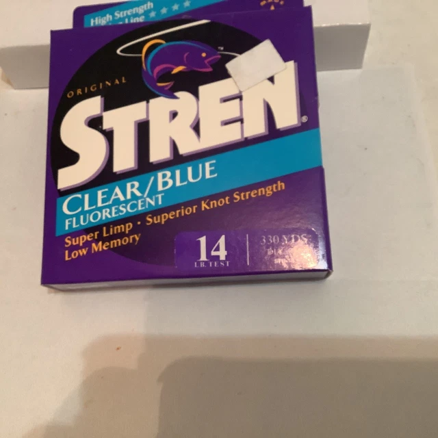 Nos Made In Usa Spool Of Stren 14Lb 330Yds Clear/Blue Fluorescent Fishing Line Nos Made In Usa Spool Of Stren 14Lb 330Yds Clear/Blue Fluorescent Fishing Line