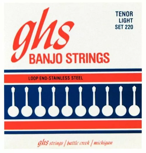 GHS 220 - Set di corde banjo, 4 corde, estremità ad anello, tenore, acciaio inox, 009-028