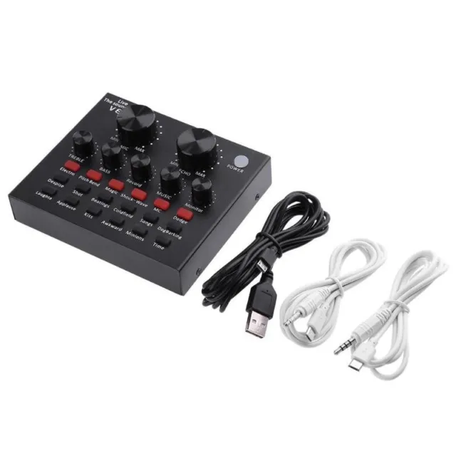 V8 USB Sound Card Live Streaming Audio Mixer Headset Mic Webcast External Sound