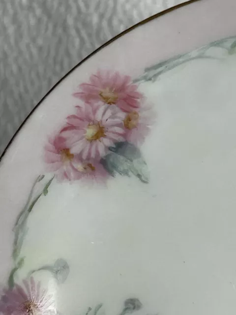 Antique Thomas Sevres Signed Plate Gorgeous Pink Daisies c1908-1911 Great Cond. 2