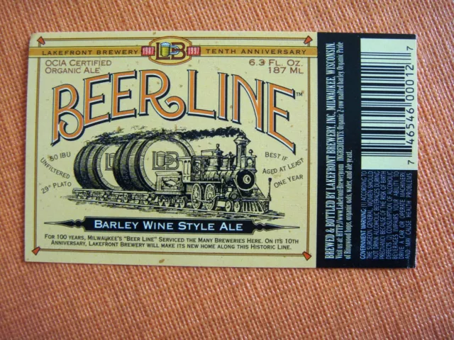 LAKEFRONT BREWING  beer label - MILWAUKEE WIS  with train BEERLINE