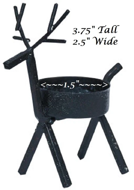 NEW REINDEER Tea Light Holder Primitive Black Metal Rustic Christmas 3.75"Tx2.5"