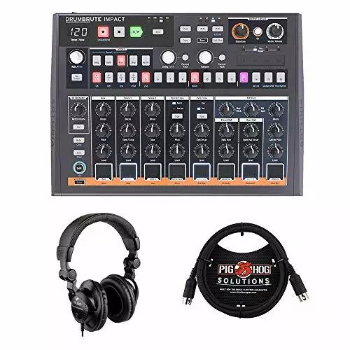 Arturia DrumBrute Impact Analog Drum Machine w/ 6ft Cable & Monitor Headphones