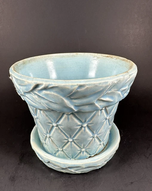 Vintage McCoy Pottery Light Blue Quilted Diamond 4” Planter