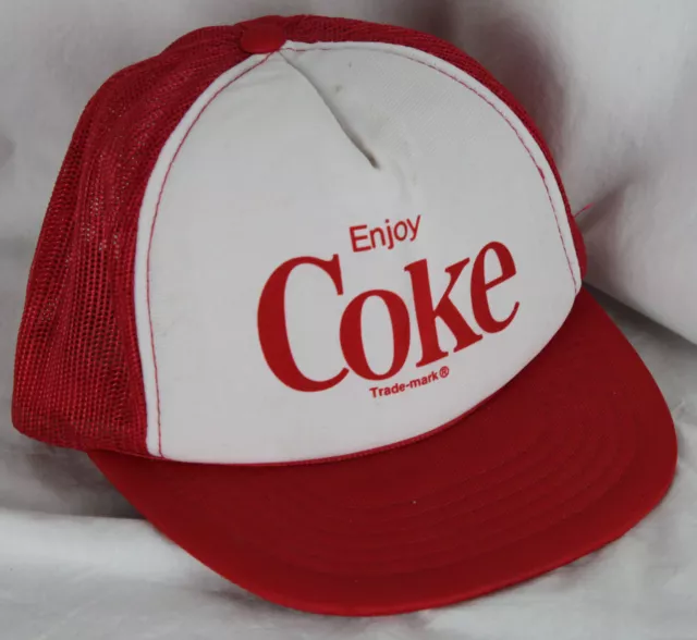 Coca Cola Coke Hat Snapback Baseball Mesh Back Enjoy Retro Red White Vtg Trucker