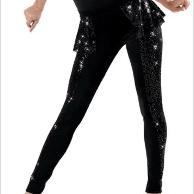 Weissman costume black sequins pants LE JAZZ HOT PEPLUM Dance Leggings Adult SA