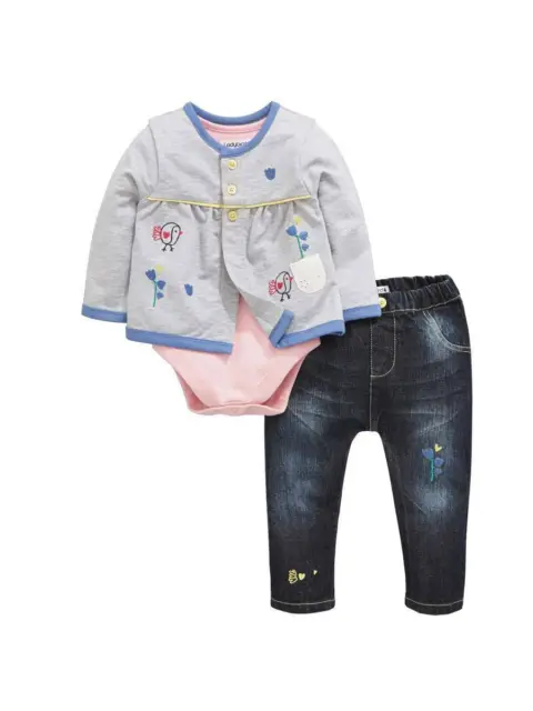Ensemble cardigan, body et jeans bébé fille dino taille 9-12 12-18 18-24 mois