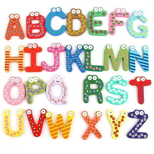 26 Alphabet Magnetic Letters A-Z Wooden Fridge Magnets Baby Kid Education Toys