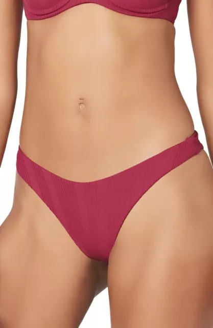 NEW L*SPACE 'Cabana' Ribbed Bikini Bottom SZ M Medium Cabernet $88