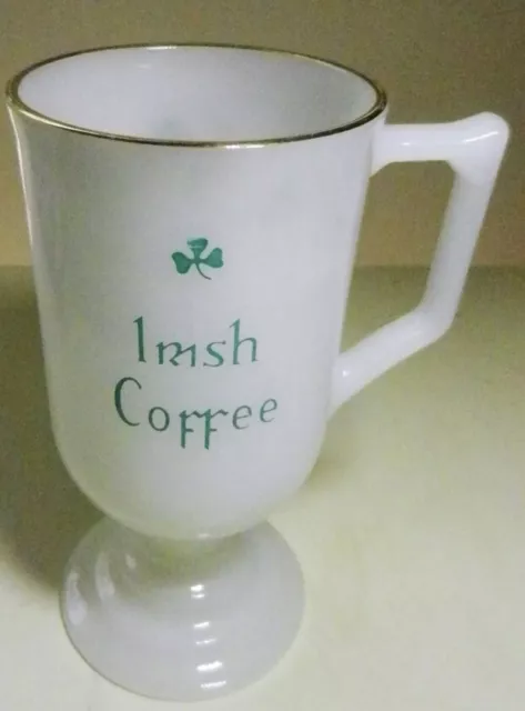 Vintage Irish Coffee Milk Glass Pedestal Cup Mug White Green Barware Replacement