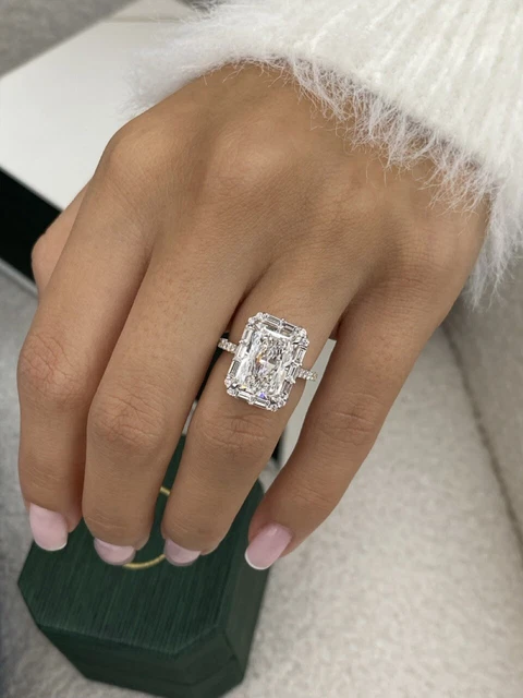 Radiant Diamond Halo Ring F VS1 IGI Certified 4.37 Ct 14K White Solid Gold