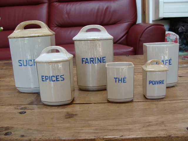 Lot De 5 Pots à Épices Vintage Delfts Bleu Faïence Blanc Et Bleu