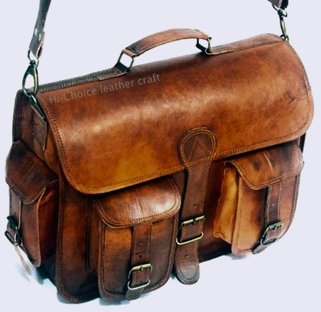 Épaule Homme Femme Authentique Vintage Cuir Brun Messager Portable Sac Mallette