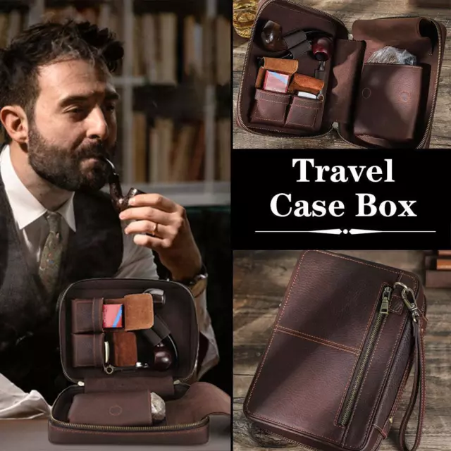 Travel Pipe Box Case Vintage Design Portable Large Capacity Case for 2 Tobacco