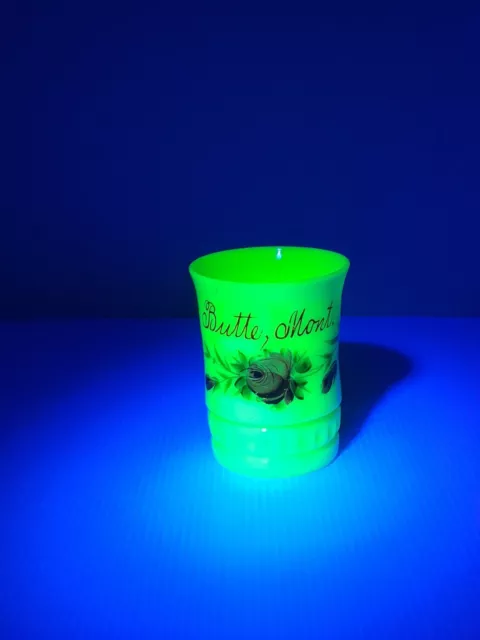 Antique Heisey Ivorina Custard Uranium Glass Souvenir Cup Butte Montana