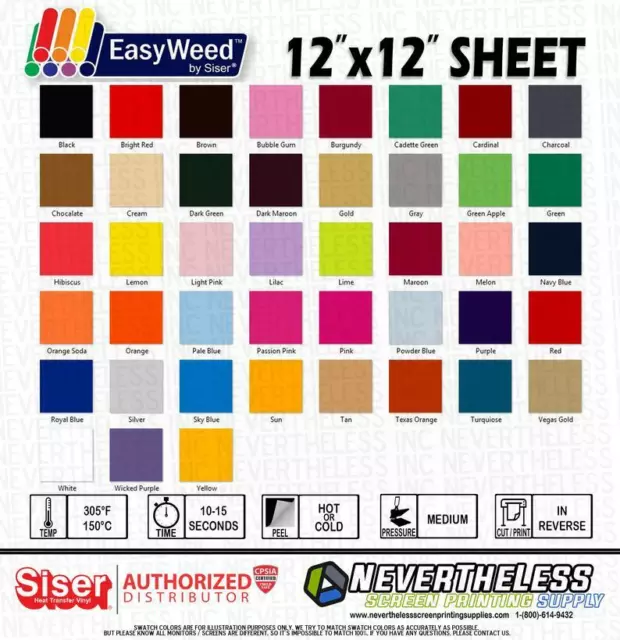 SISER Easyweed HTV Heat Transfer Vinyl - 12"x12" Sheet Iron On Vinyl Heat Press