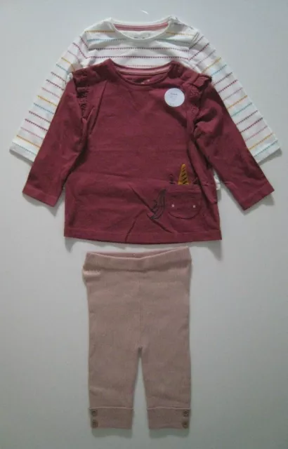 F&F BABY GIRL UNICORN 2 x T-SHIRT TOP & LEGGINGS BUNDLE SET LOT - 3-6 MONTHS