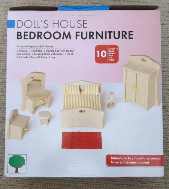 Doll's House Bedroom Furniture 10 Piece Set - boxed