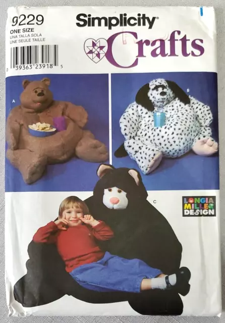 Simplicity 9229 Animal Bean Bag Chairs - Bear, Dog & Cat UNCUT Sewing Pattern