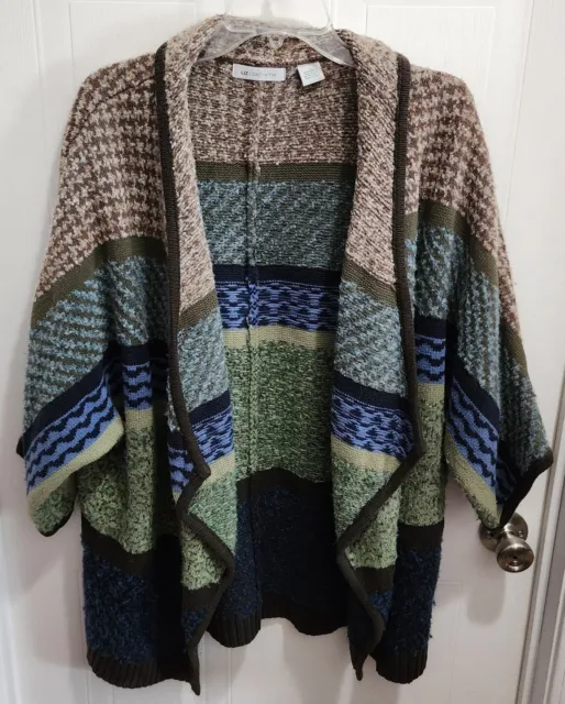 Liz Claiborne Open Front Cardigan Knit Sweater Multi Patterned Women's Size L