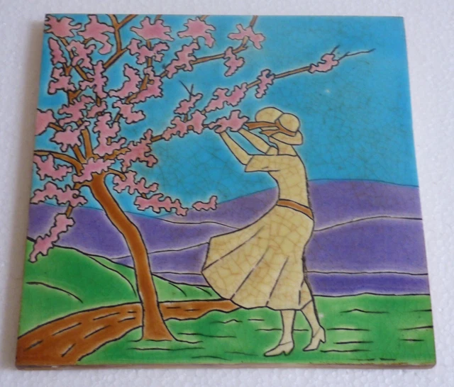 ° Most Gorgeous White Lady LONGWY Primavera - Style Art Nouveau Tile Jugendstil 3