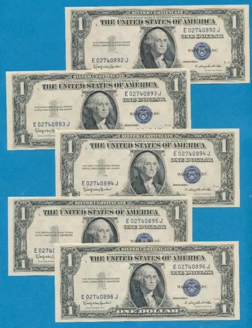 5-$1.00 1935-H Series Consecutive Choice/Gem Silver Certificates Dealers Lot