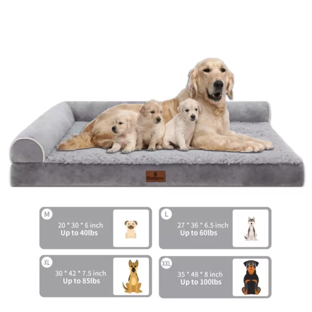 Orthopedic Bolster Dog Bed Memory Foam L-Shape Dog Beds for Extra Large Dogs