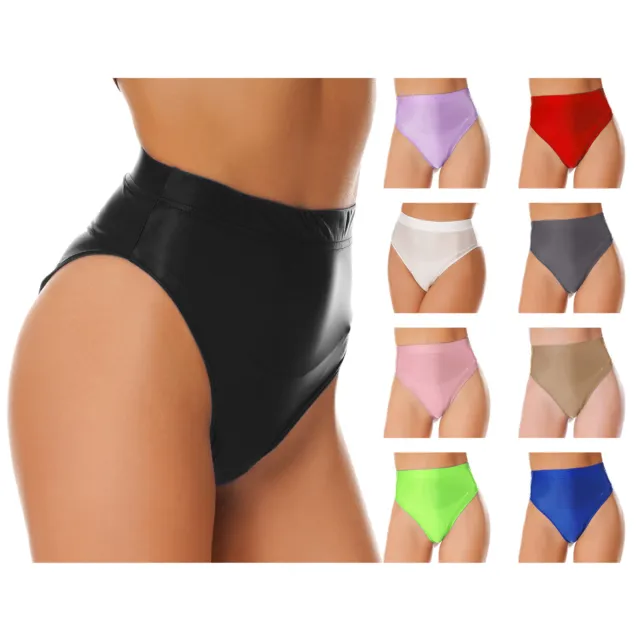 UK Women Underwear Shiny Glossy High Waist Briefs Underwear Shorts Sexy Bottoms