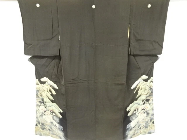 6867005: Japanese Kimono / Antique Tomesode / Kinsha / Embroidery / Crane & Kiku