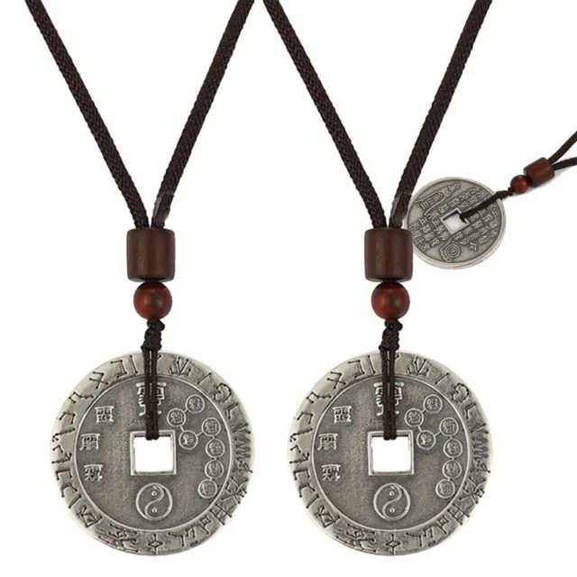 Feng Shui Coin Necklace Silver Good Luck Chinese Lucky Pendant Necklace for Men