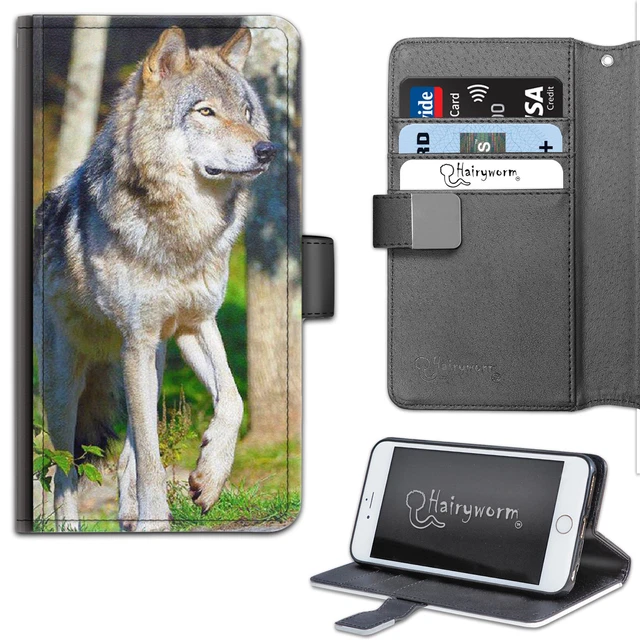 Gris Loup Chien Deluxe PU Cuir Portefeuille Téléphone Étui ; Clapet Hone Housse