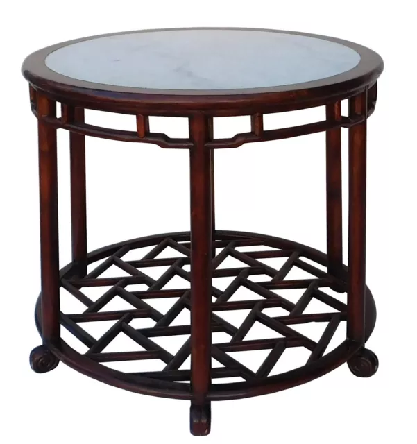 Chinese Oriental Brown Round Marble Stone Top Pedestal Table cs2119S