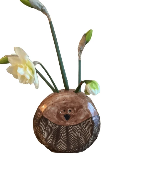 Hoot Hoot Hollow Creek Pottery Ceramic Owl Flower Frog - Makeup Brush Holder