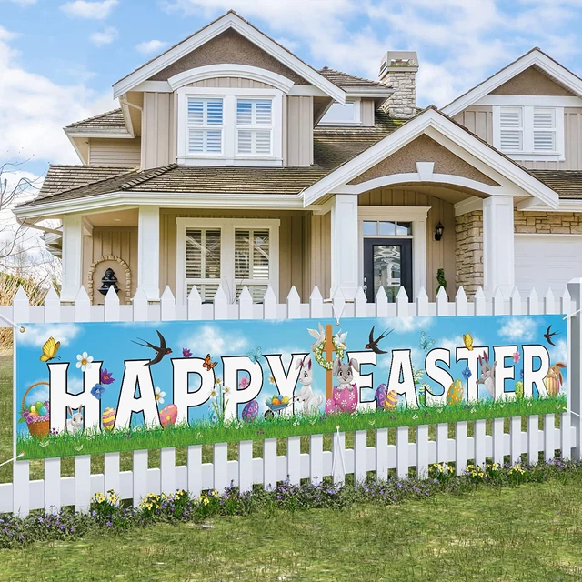 Happy Easter Banner Decorations Outdoor Holiday Large Yard Sign Party Supplies 1