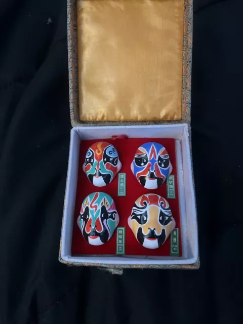 Vintage Chinese Peking Opera Masks In Original Box